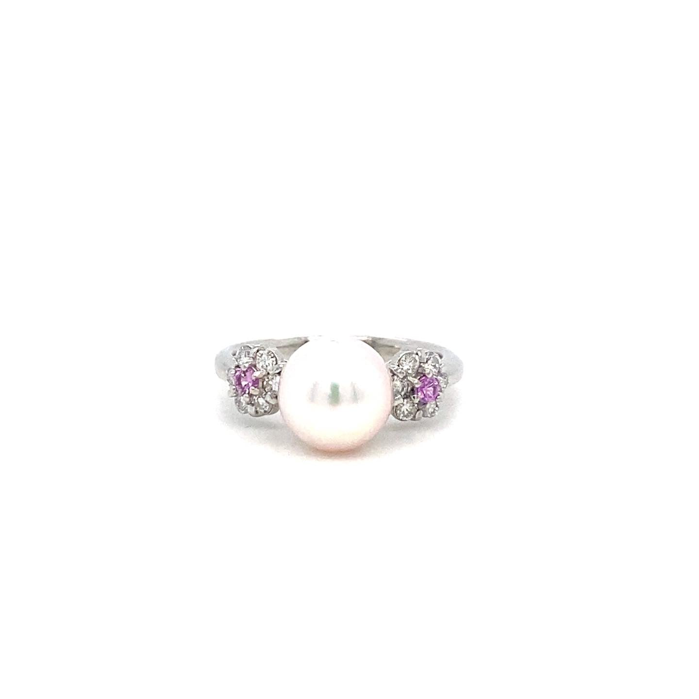 .24ctw Pink Diamond and 8mm Pearl Platinum Ring