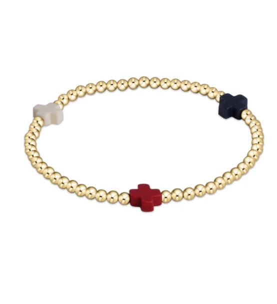 eNewton Signature Cross gold pattern 3mm bead bracelet - Firecracker