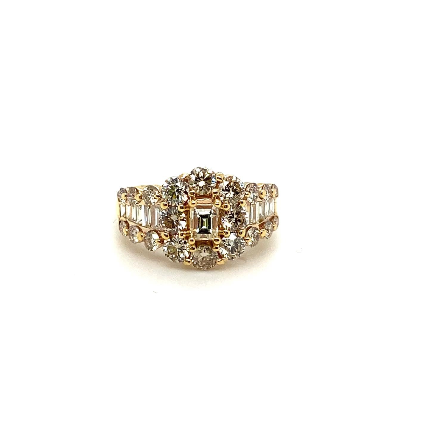 2.13ctw Diamond Yellow Gold Ring featuring .25ct Center Emerald Cut Diamond