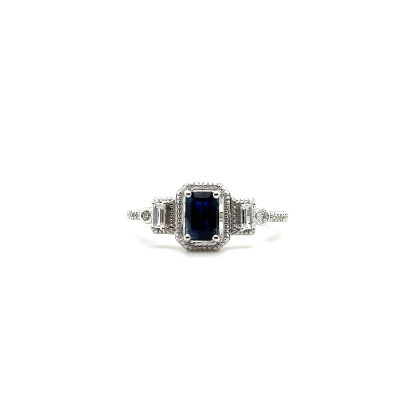 .06ct Diamond with White and Blue Sapphires 10kt White Gold Ring