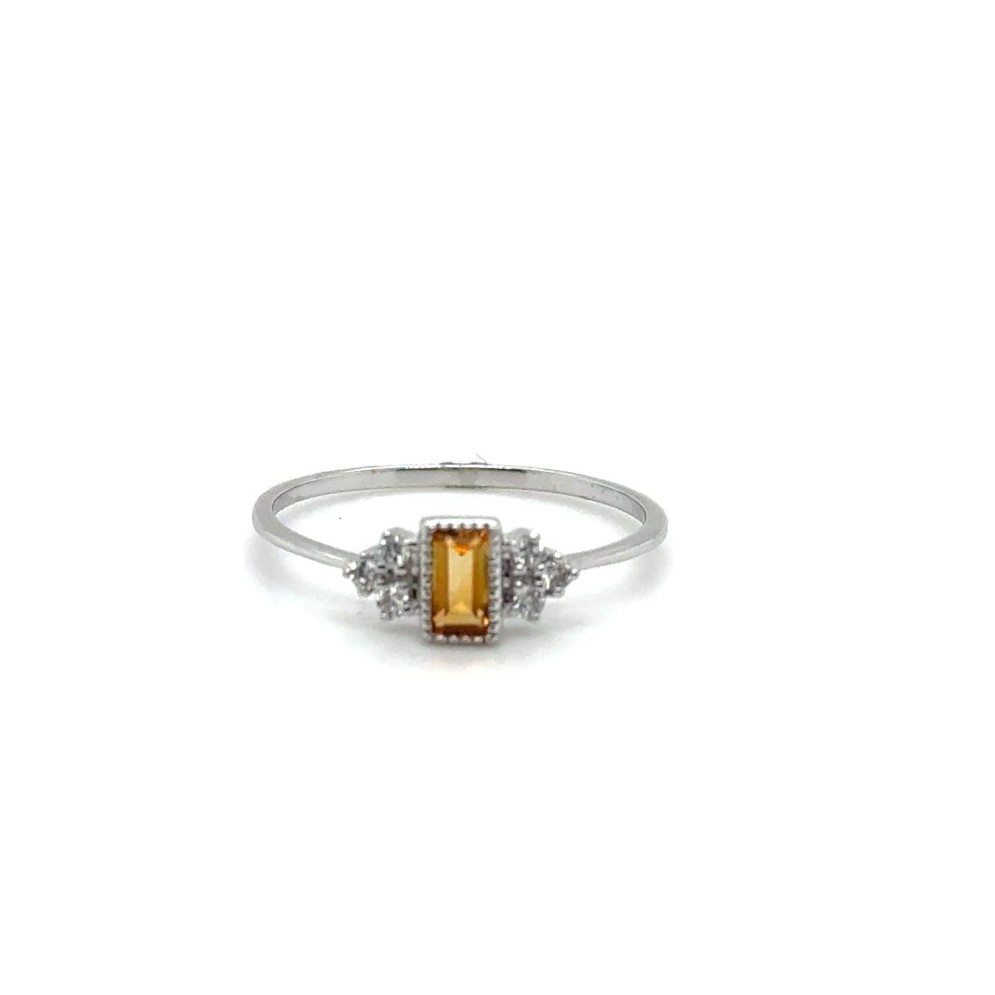 .08ctw Diamond and Citrine 10kt White Gold Ring