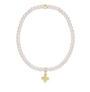 Classic 3mm Pearl with Signature Gold Cross Charm Bracelet