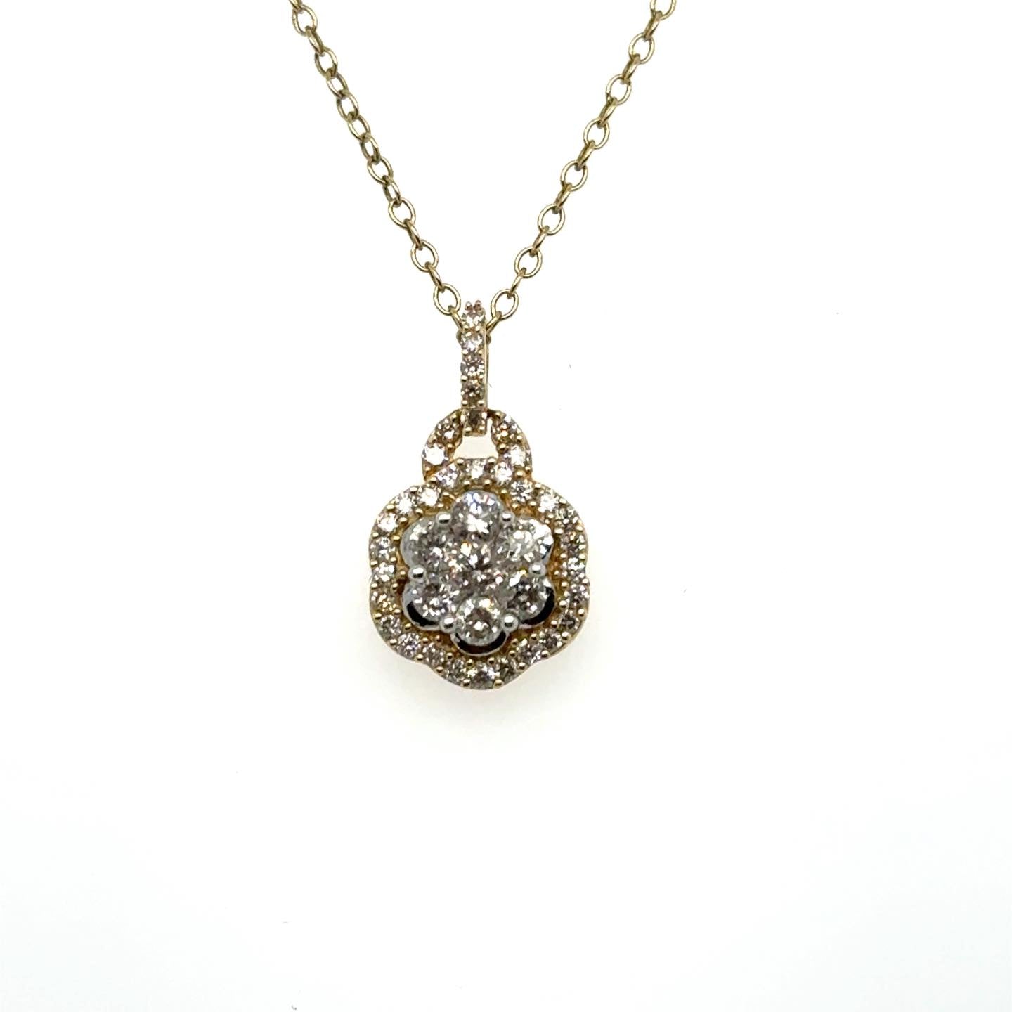 1/2ctw Diamond Round Cluster 10kt Yellow Gold Pendant with Chain