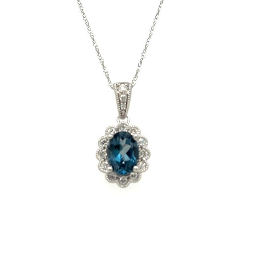 .15ctw Diamond and London Blue Topaz 10kt White Gold Pendant with Chain