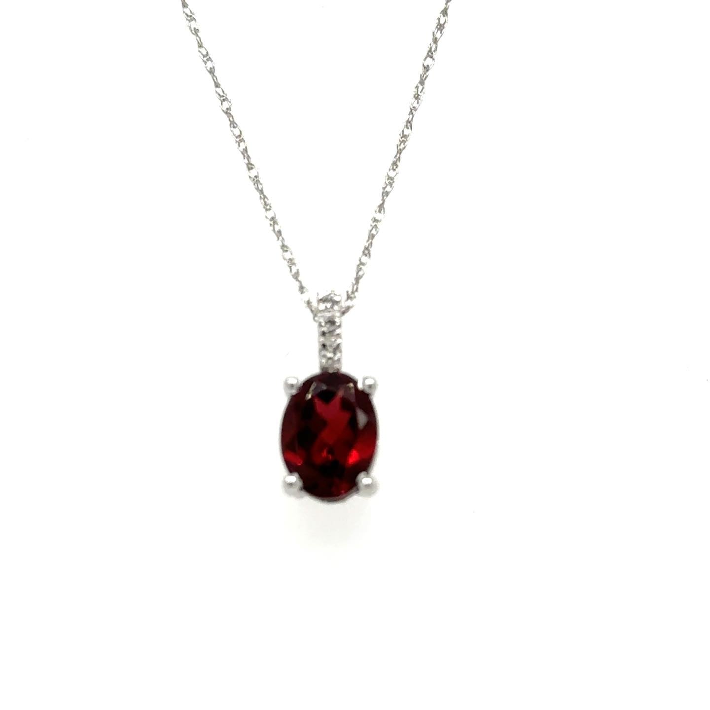 .02ct Diamond and Garnet 10kt White Gold Pendant with Chain