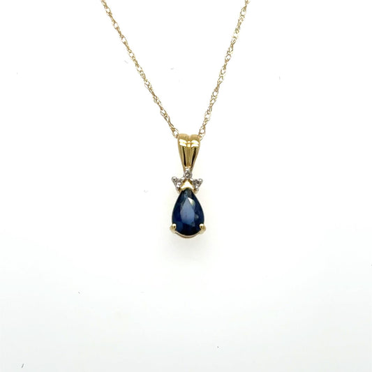 .02ctw Diamond and Sapphire 10kt Yellow Gold Pendant with Chain