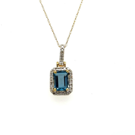 .12ctw Diamond and London Blue Topaz 10kt Yellow Gold Pendant with Chain