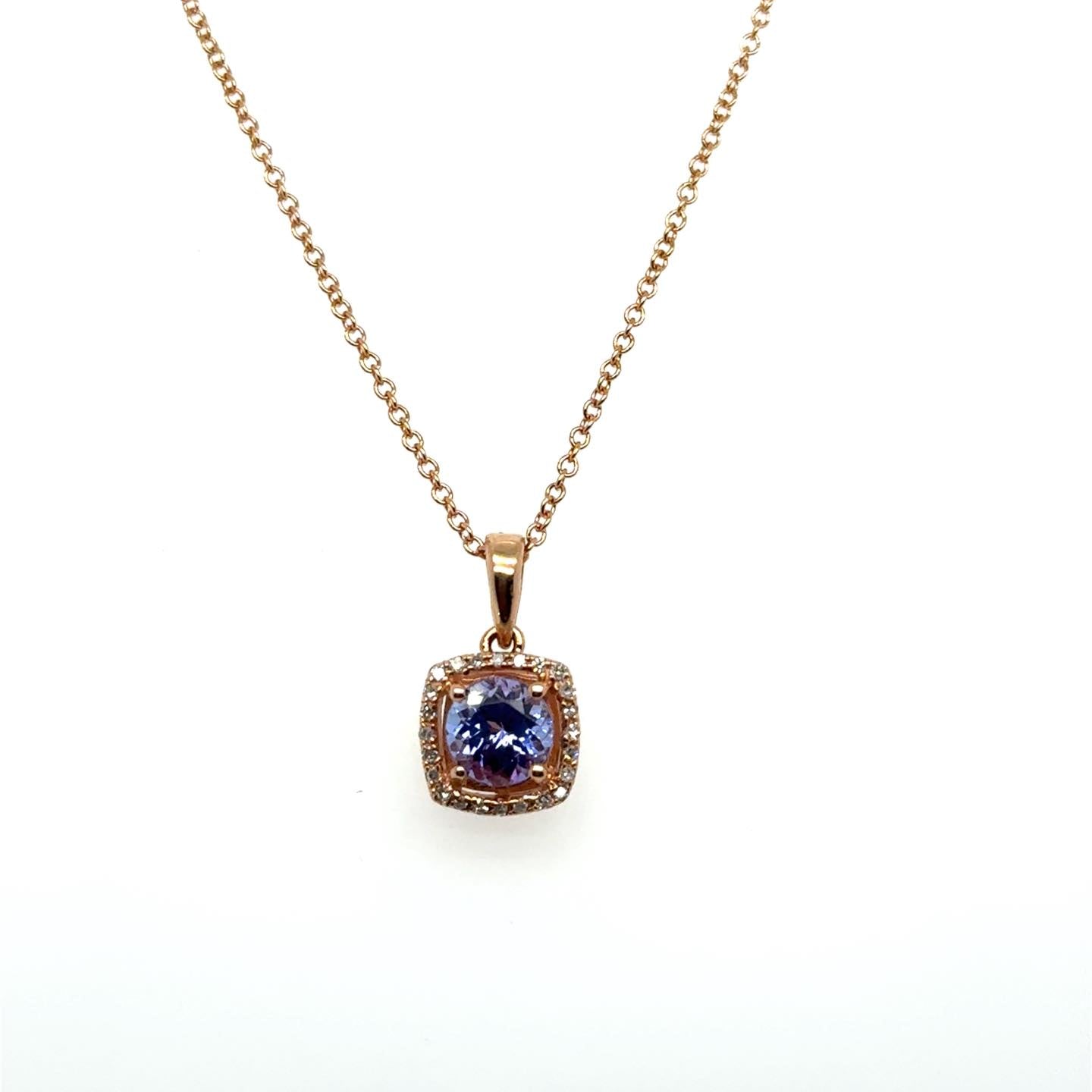 Effy .07ctw Diamond and .74ct Tanzanite 14kt Rose Gold Pendant with Chain