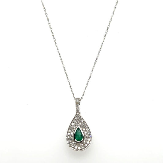 .20ctw Diamond and .18ct Emerald 14kt White Gold Pendant with Chain