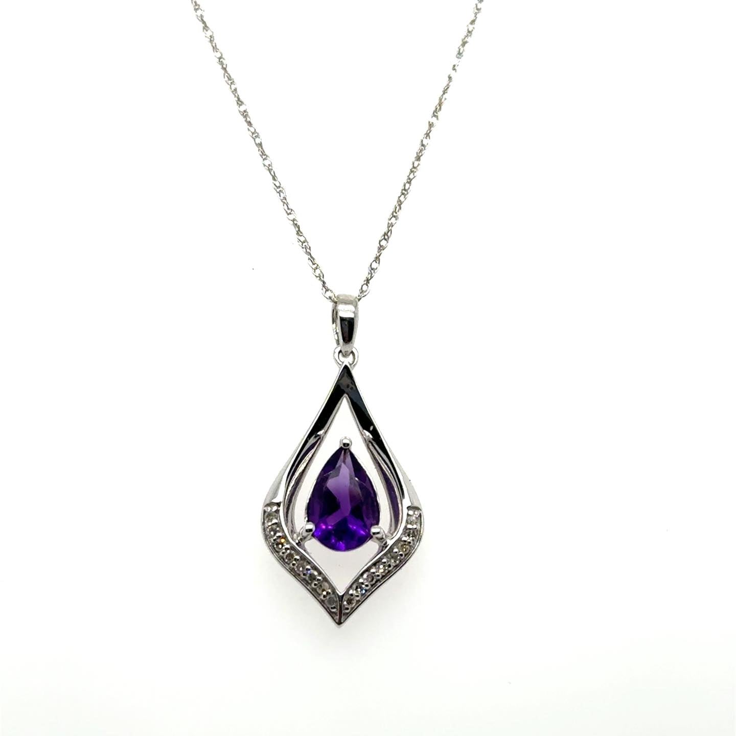 .07ctw Diamond and Amethyst 10kt White Gold Pendant with Chain