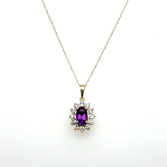 .035ctw Diamond and Amethyst 10kt Yellow Gold Pendant with Chain