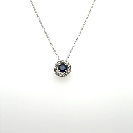 .10ctw Diamond and .32ct Sapphire 14kt White Gold Pendant with Chain