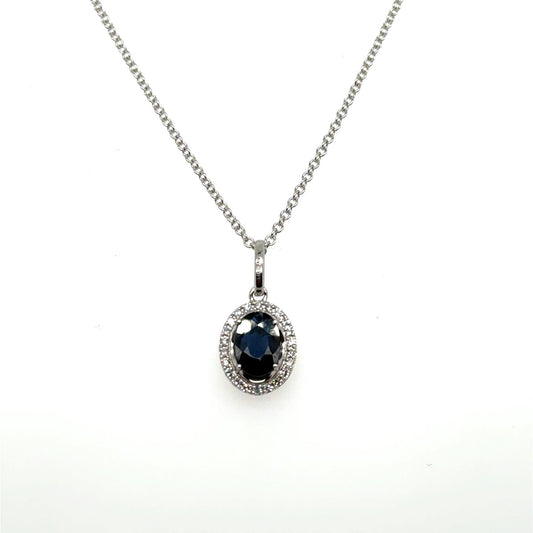 .08ctw Diamond and Sapphire 14kt White Gold Pendant with Chain