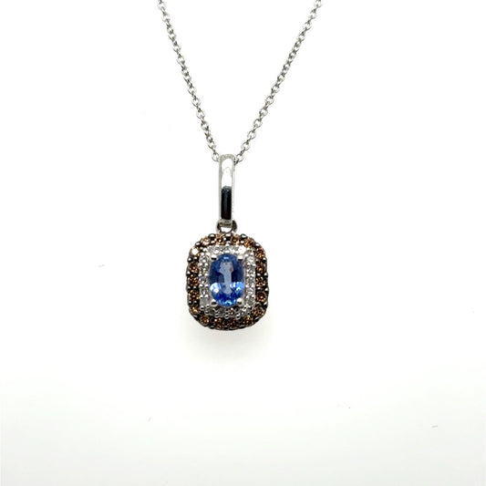 .26ctw White and Chocolate Diamond and .57ct Tanzanite 14kt White Gold Pendant with Chain