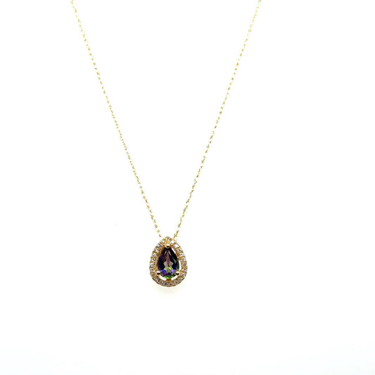 .07ctw Diamond and Mystic Topaz 14kt Yellow Gold Pendant with Chain