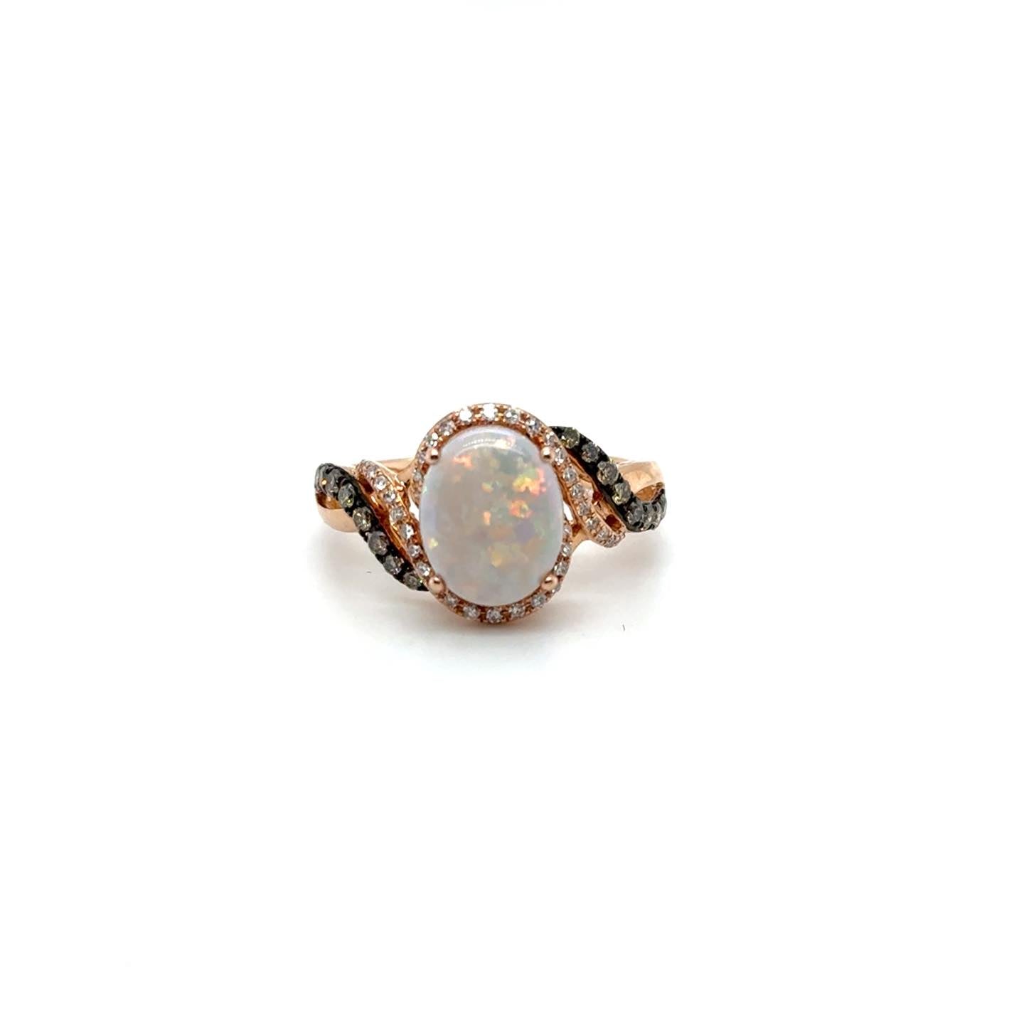 .36ctw Chocolate Diamond and 1.40ct Opal 14kt Rose Gold Ring