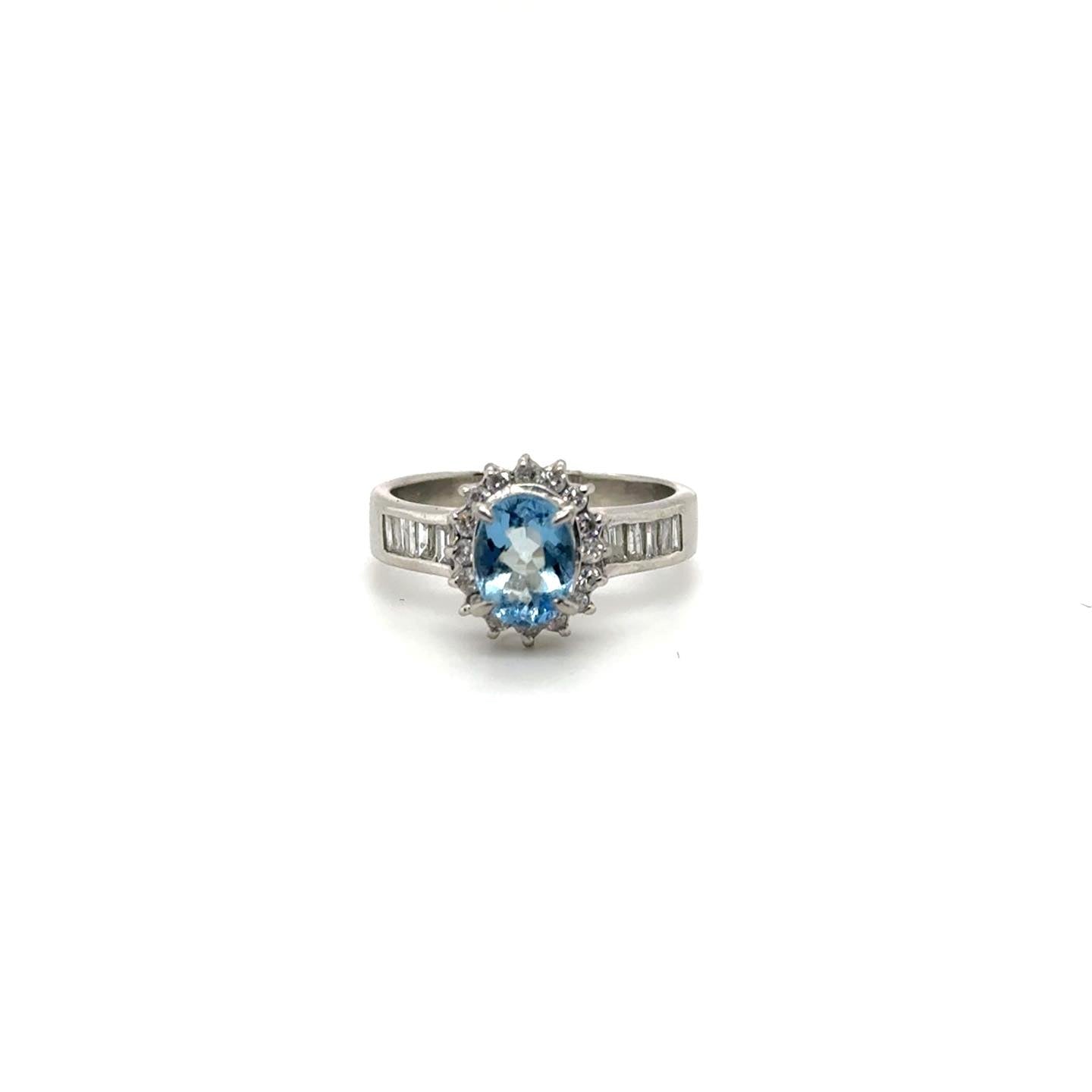 .50ctw Diamond and .74ct Aqua Marine Platinum Ring