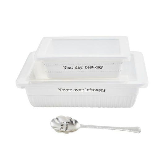 Mud Pie Leftovers Dish & Lid Set - never over left overs