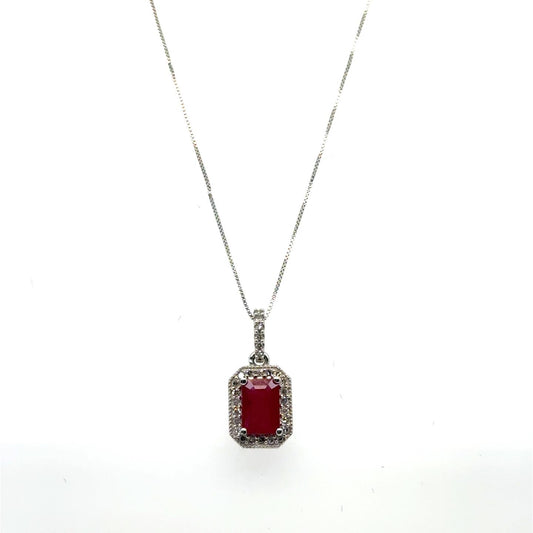 3/4ctw Ruby and .10ctw Diamond 14kt White Gold Pendant with Chain