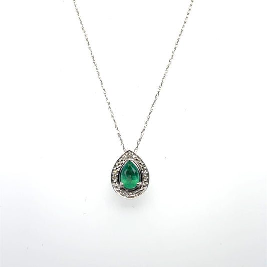 .03ctw Diamond and Emerald 14kt White Gold Pendant with Chain