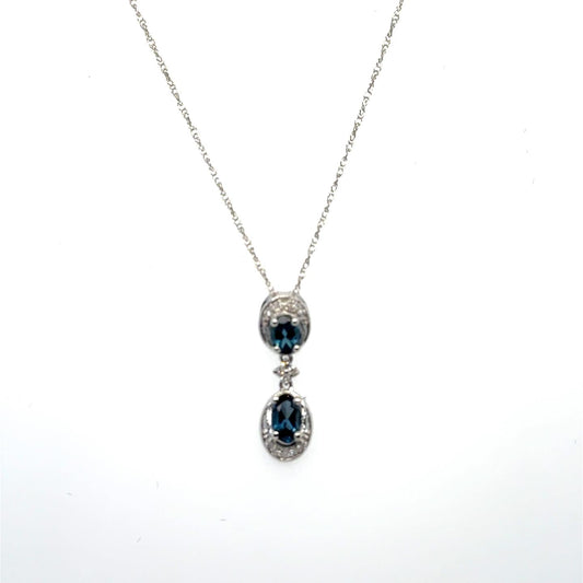 1/2ctw London Blue Topaz and .04ctw Diamond 10kt White Gold Pendant with Chain