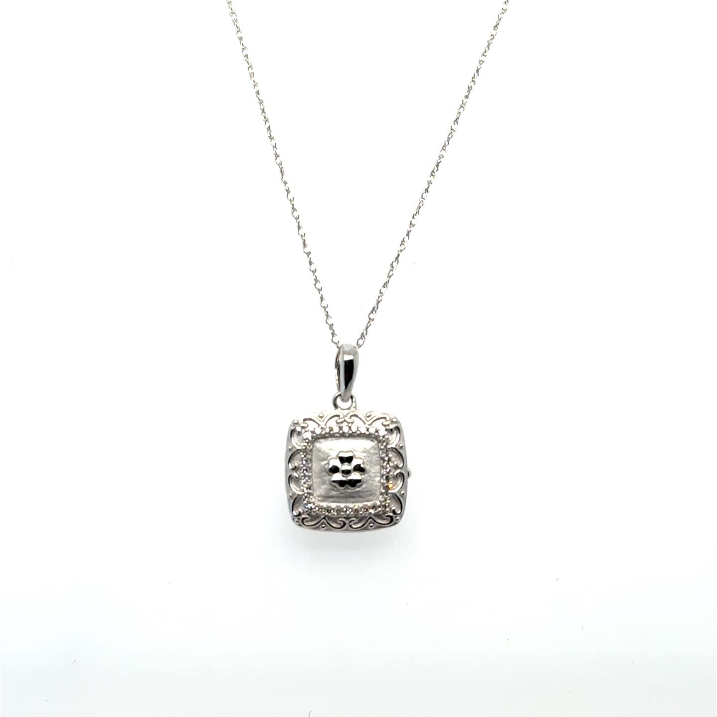 .10ctw Diamond 10kt White Gold Locket with Chain