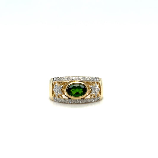 Green Tourmaline and .25ctw Diamond 10kt Yellow Gold Ring