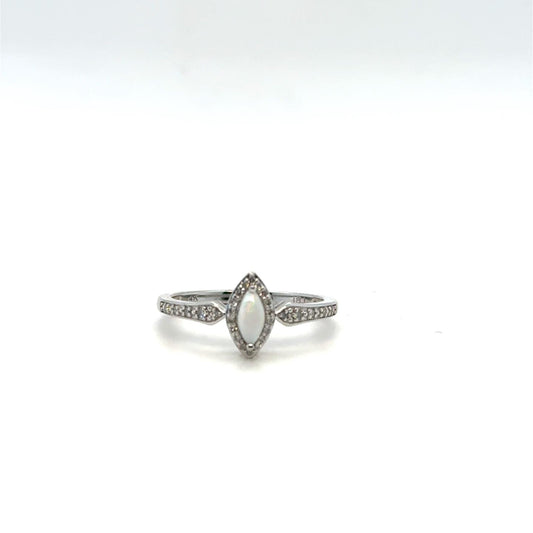 .10ctw Diamond and Opal 14kt White Gold Ring