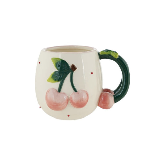 Hand-Painted Stoneware Mug with Cherries