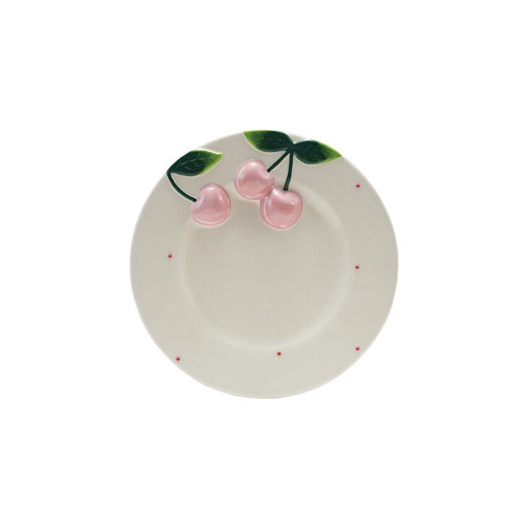 Hand-Painted Stoneware Plate with Cherries