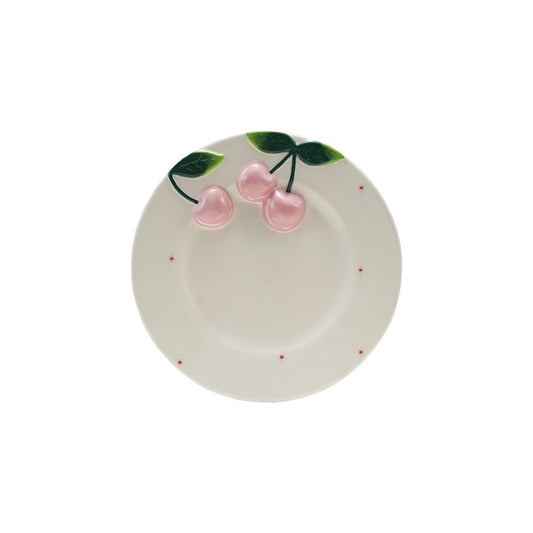 Hand-Painted Stoneware Plate with Cherries