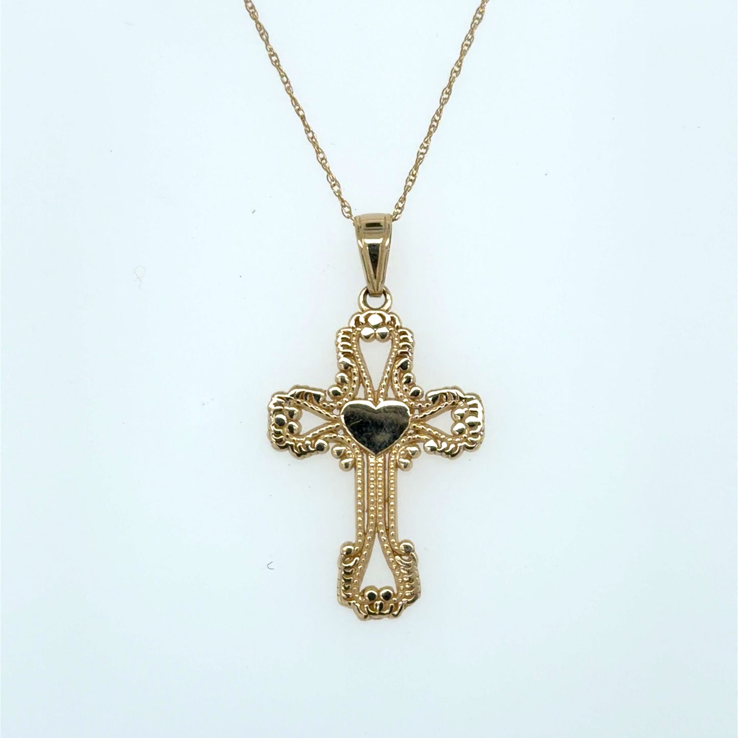 Beaded Cross Pendant in 14K White Gold