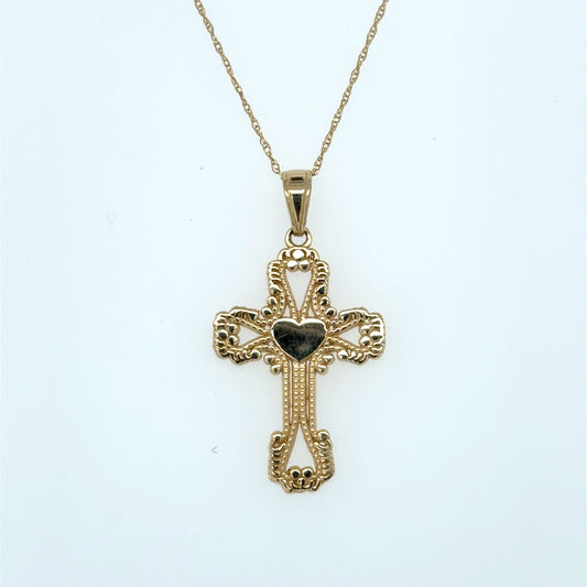Beaded Cross Pendant in 14K White Gold