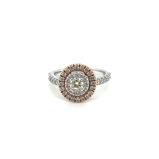 1ctw Diamond White Gold with Rose Gold Accents Halo Ring