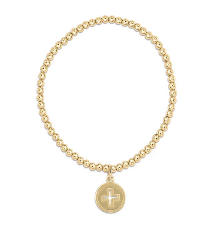 e. newton Signature Cross Disc -Classic 3mm Gold Bead Bracelet