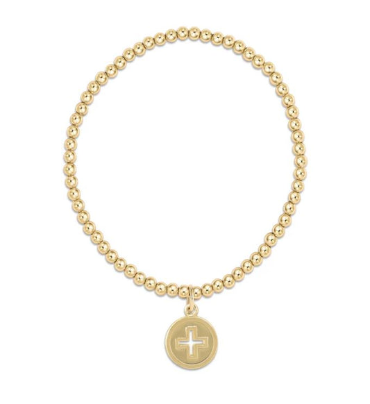 e. newton Signature Cross Disc -Classic 3mm Gold Bead Bracelet