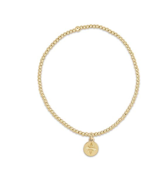 e. newton classic gold 2mm bead bracelet- direction gold disc