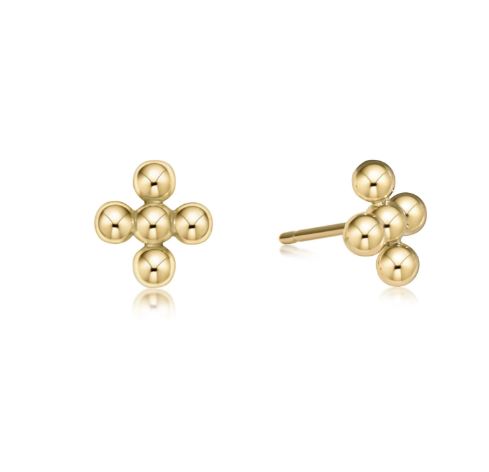 e. newton classic beaded signature cross stud - 4mm bead gold
