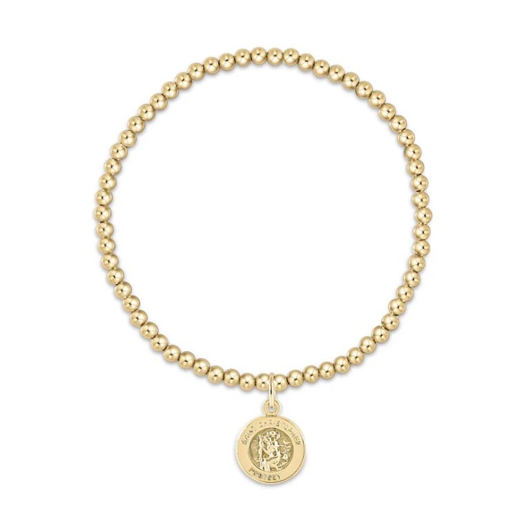 e. newton Classic Gold 3mm Bead Bracelet - Protection Gold Disc