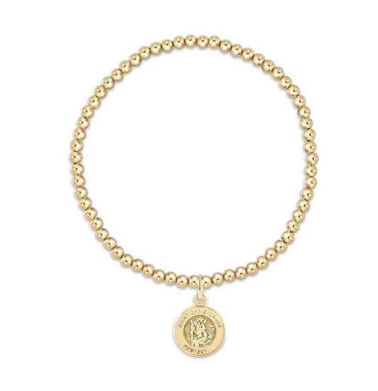 e. newton Classic Gold 3mm Bead Bracelet - Protection Gold Disc