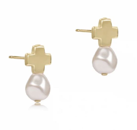 eNewton signature cross gold stud - Pearl