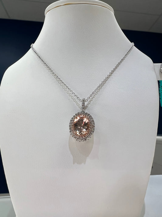 .21ctw Diamond and 1.15ct Morganite White Gold Pendant