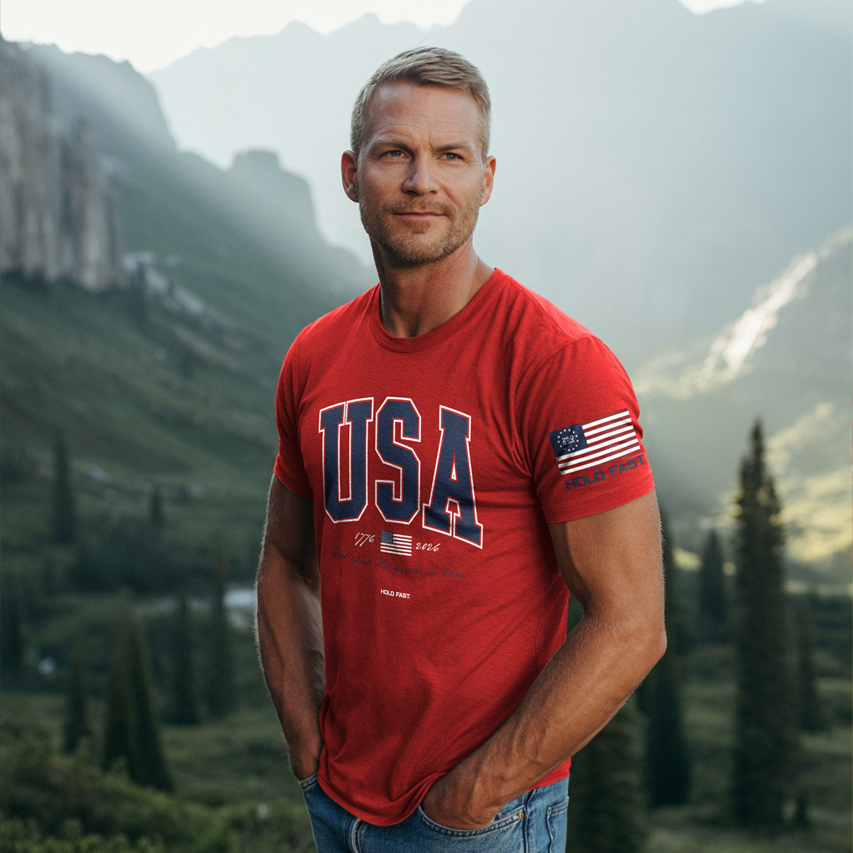 Hold Fast Tee- USA Strong in Red