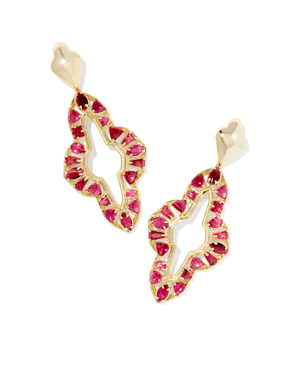 Kendra Scott Abbie Gold Crystal Statement Earrings in Red Gold Mix