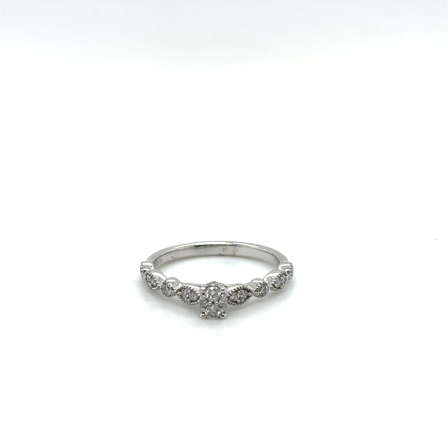 .08ct Diamond Cluster Ring with Beaded Band in White Gold