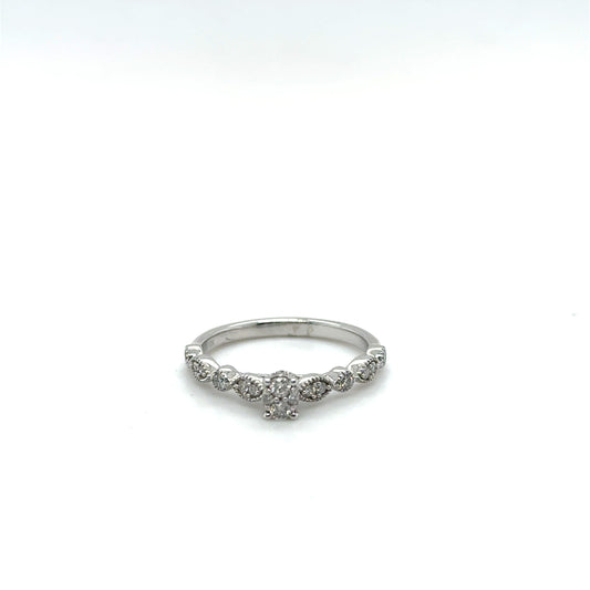 .08ct Diamond Cluster Ring with Beaded Band in White Gold
