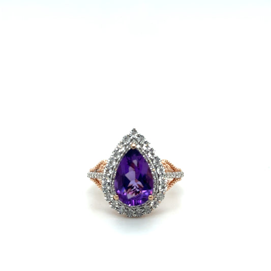 2.85ct Amethyst Pear and .24ctw Diamond Ring