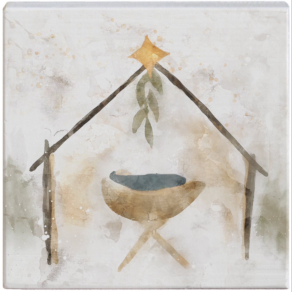 Watercolor Manger Wood Sign