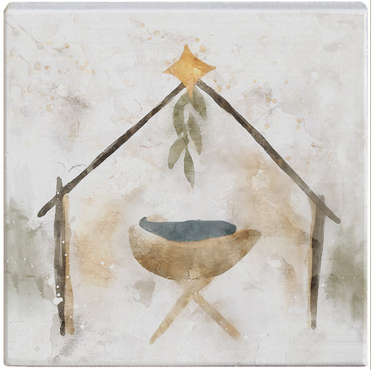 Watercolor Manger Wood Sign