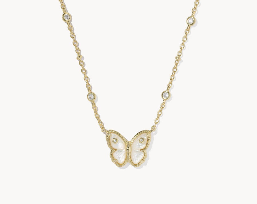 Cailey Butterfly Gold Short Pendant Necklace - Ivory Mother of Pearl